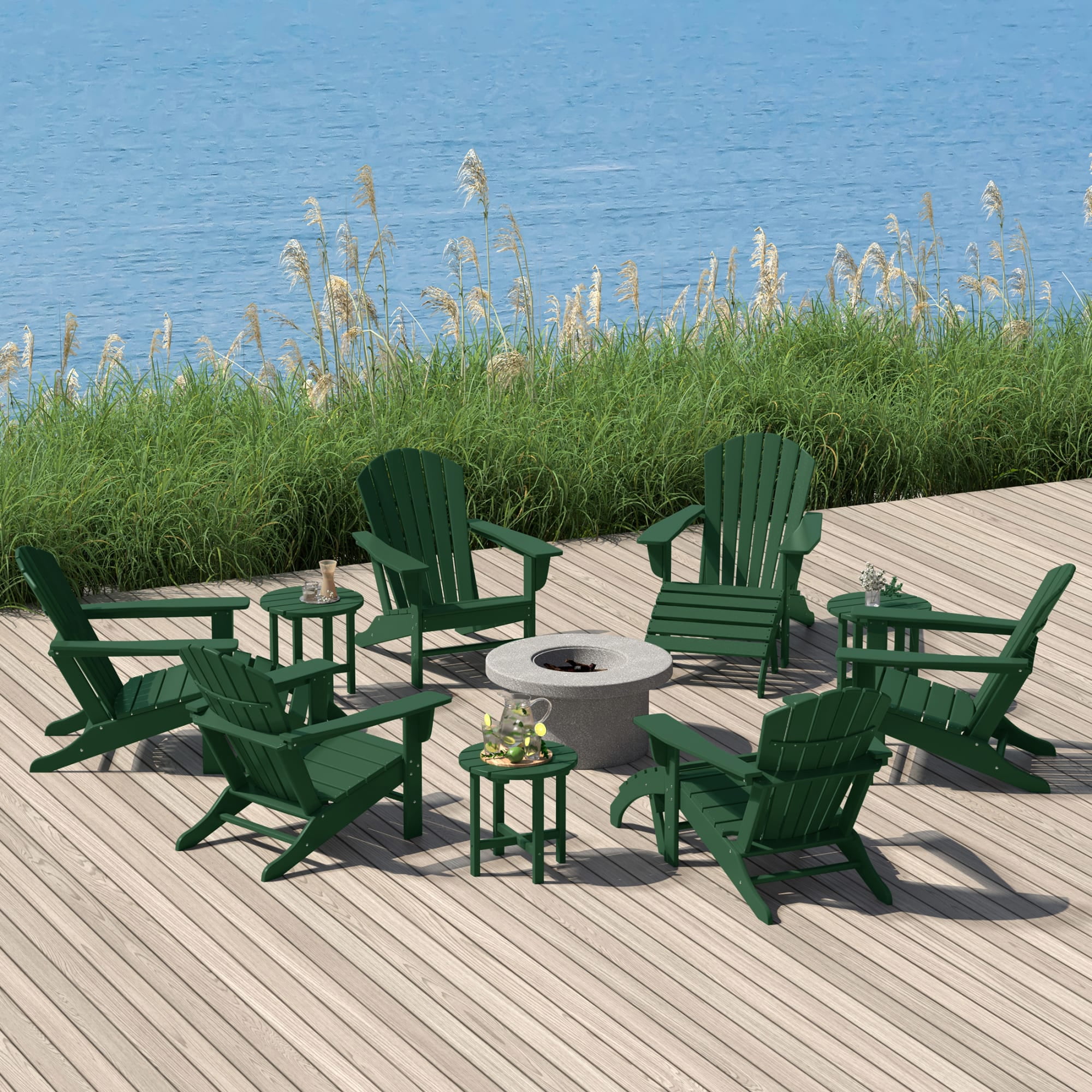 WestinTrends Dylan 12 Piece Outdoor Adirondack Chair With Ottoman And Side Table, Dark Green