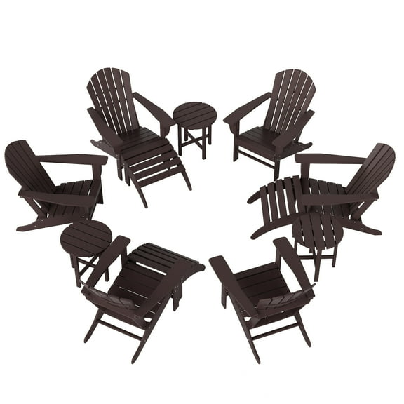 WestinTrends Dylan 12 Pieces Adirondack Chairs Set, All Weather Poly Lumber Outdoor Seating Patio Conversation Set, Seashell Curved Slat Backrest Garden Lawn Deck Fire Pit Chairs, Dark Brown