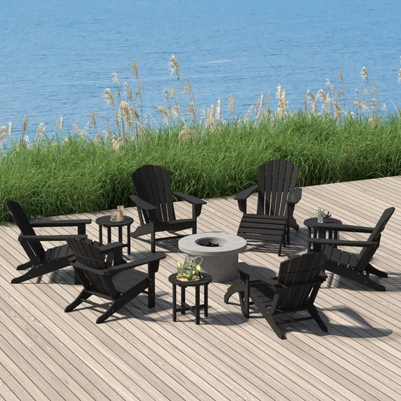 WestinTrends Dylan 12 Piece Outdoor Adirondack Chair With Ottoman And Side Table, Black