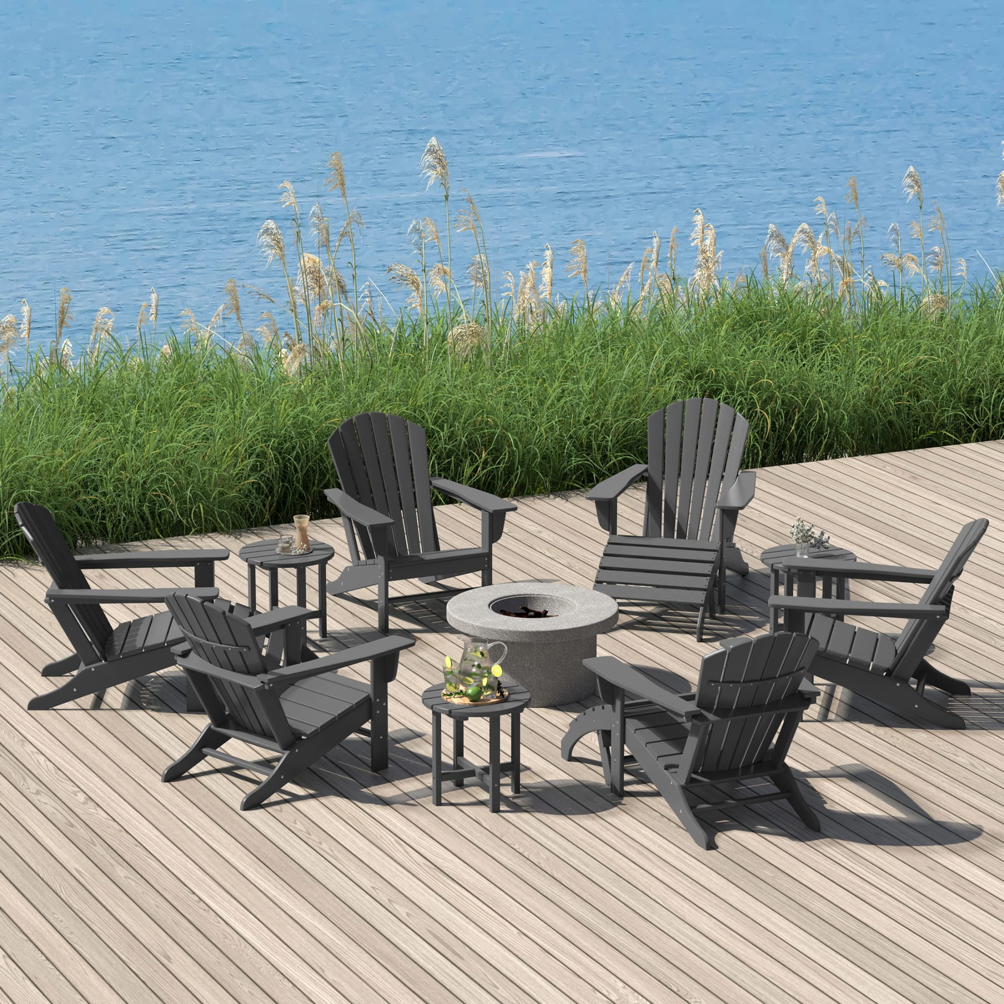 WestinTrends Dylan 12 Piece Outdoor Adirondack Chair With Ottoman And Side Table, Gray