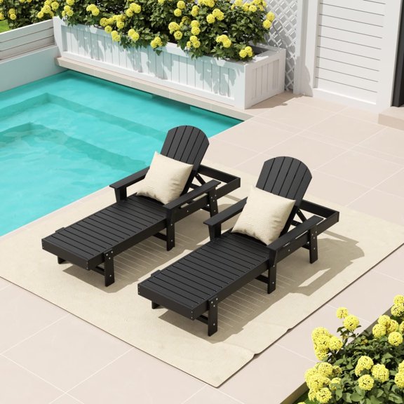 WestinTrends Dylan 2 Piece Adirondack Poly Reclining Chaise Lounge With Arms, Black
