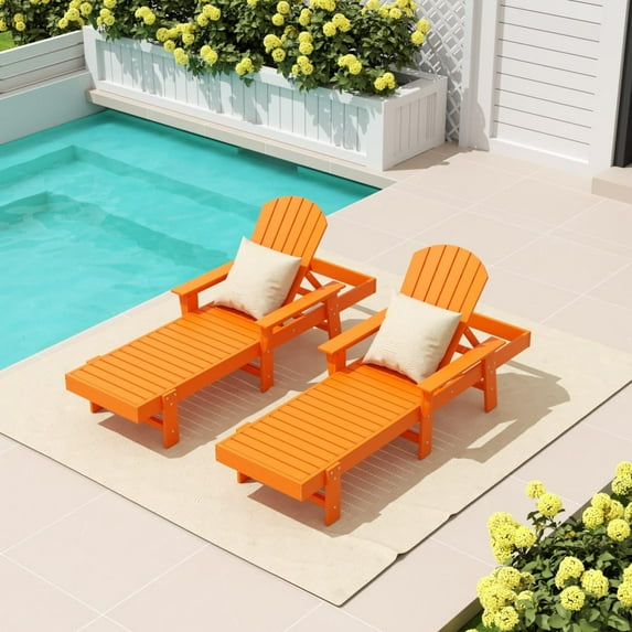 WestinTrends Dylan 2 Piece Adirondack Poly Reclining Chaise Lounge With Arms, Orange