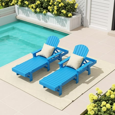 WestinTrends Dylan 2 Piece Adirondack Poly Reclining Chaise Lounge With Arms, Pacific Blue