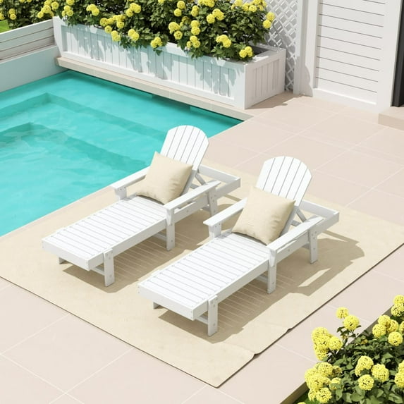 WestinTrends Dylan 2 Piece Adirondack Poly Reclining Chaise Lounge With Arms, White