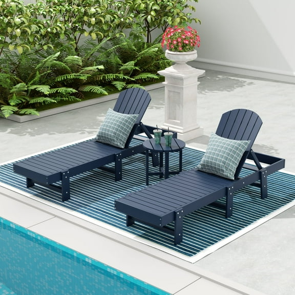 WestinTrends Dylan 3 Piece Adirondack Poly Reclining Chaise Lounge, Navy Blue