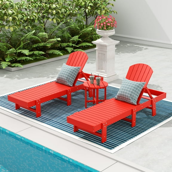 WestinTrends Dylan 3 Piece Adirondack Poly Reclining Chaise Lounge, Red