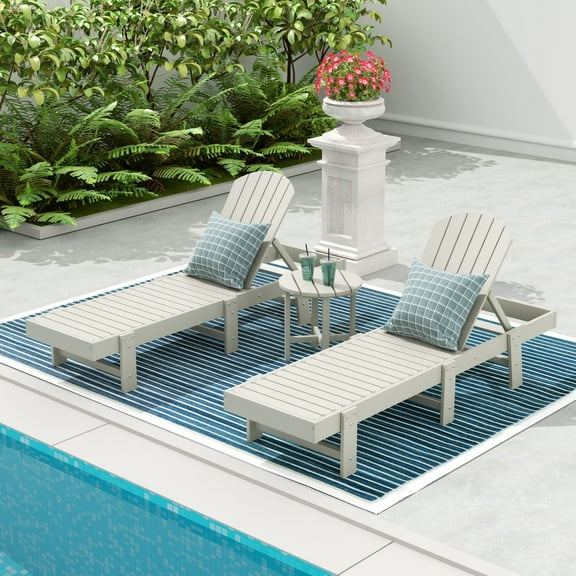 WestinTrends Dylan 3 Piece Adirondack Poly Reclining Chaise Lounge, Sand