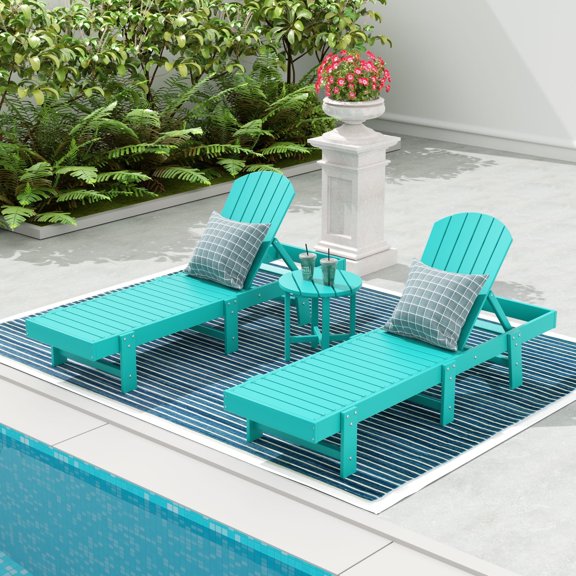 WestinTrends Dylan 3 Piece Adirondack Poly Reclining Chaise Lounge, Turquoise