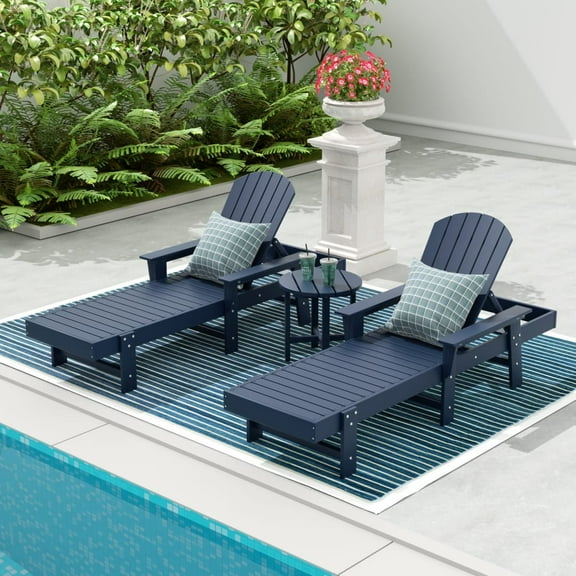 WestinTrends Dylan 3 Piece Adirondack Poly Reclining Chaise Lounge With Arms, Navy Blue