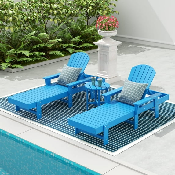 WestinTrends Dylan 3 Piece Adirondack Poly Reclining Chaise Lounge With Arms, Pacific Blue