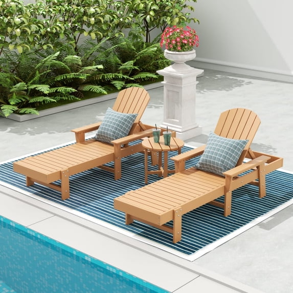 WestinTrends Dylan 3 Piece Adirondack Poly Reclining Chaise Lounge With Arms, Teak