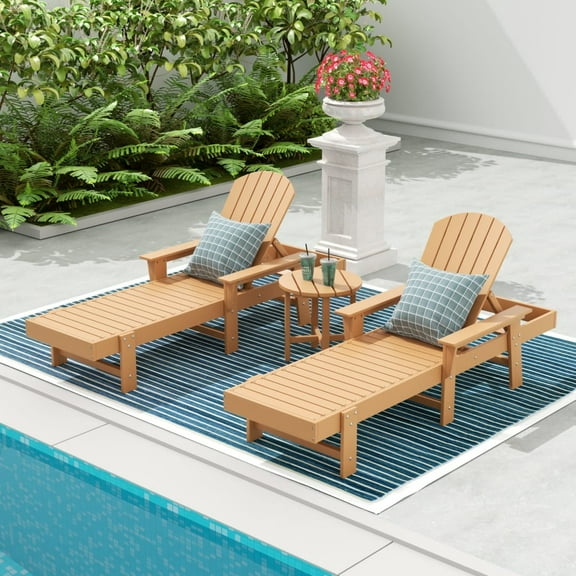WestinTrends Dylan 3 Piece Adirondack Poly Reclining Chaise Lounge With Arms, Teak
