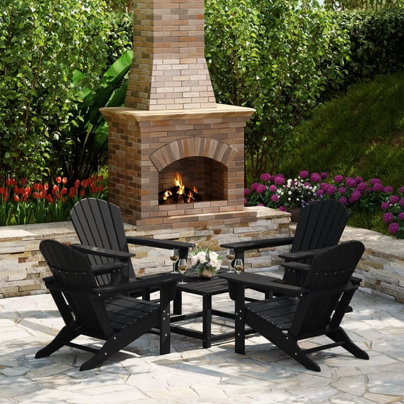 WestinTrends Dylan 5-Piece Outdoor Patio HDPE Adirondack Chair With Square Coffee Table Conversation Set, Black