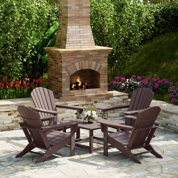 WestinTrends Dylan 5-Piece Outdoor Patio HDPE Adirondack Chair With Square Coffee Table Conversation Set, Dark Brown