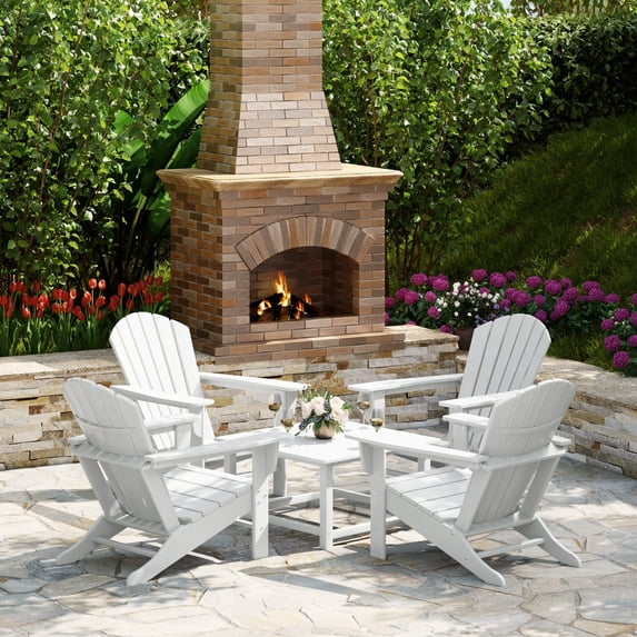WestinTrends Dylan 5-Piece Outdoor Patio HDPE Adirondack Chair With Square Coffee Table Conversation Set, White