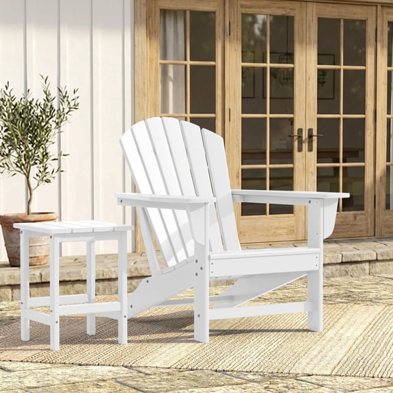 WestinTrends Dylan Adirondack Chair, All Weather Resistant Poly Lumber Outdoor Patio Chairs, Seashell Slat Curved Back, Widen Seat Armrest, Color Stay, Imitation Wood Texture, White