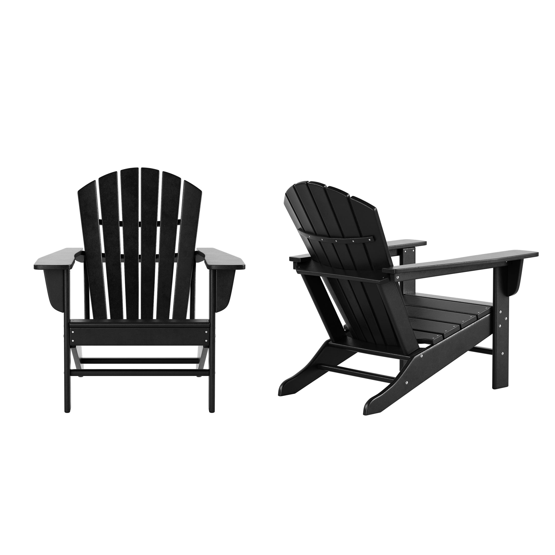 WestinTrends Dylan Adirondack Chairs Set of 2, All Weather Poly Lumber Outdoor Patio Chairs, Seashell Slat Curved Back, Widen Seat Armrest, Color Stay, Imitation Wood Texture, Black