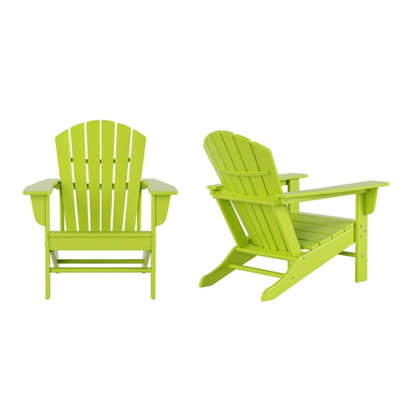 WestinTrends Dylan Adirondack Chairs Set of 2, All Weather Poly Lumber Outdoor Patio Chairs, Seashell Slat Curved Back, Widen Seat Armrest, Color Stay, Imitation Wood Texture, Lime Green