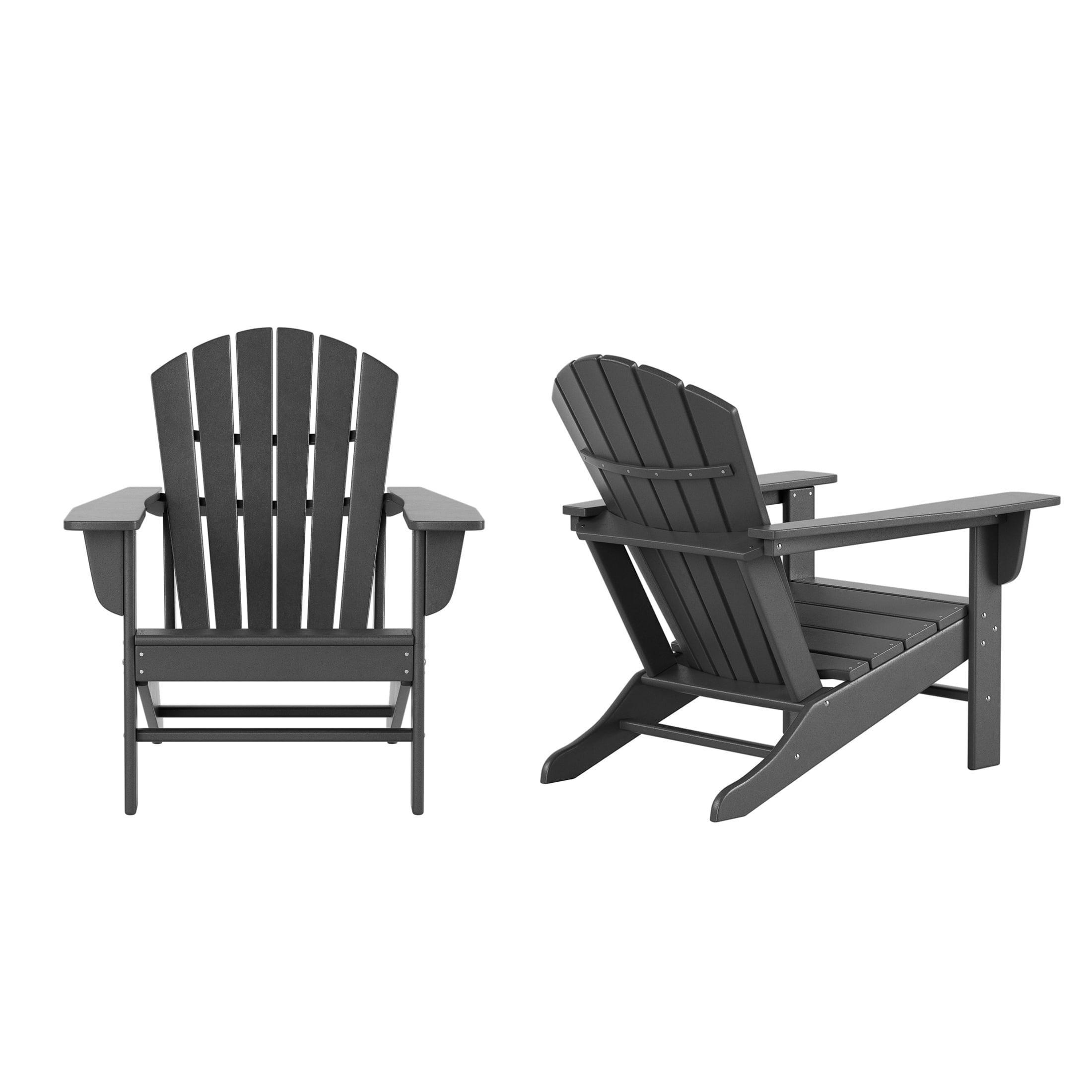 WestinTrends Dylan Adirondack Chairs Set of 2, All Weather Poly Lumber Outdoor Patio Chairs, Seashell Slat Curved Back, Widen Seat Armrest, Color Stay, Imitation Wood Texture, Gray