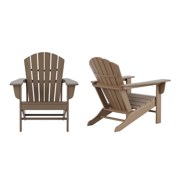 WestinTrends Dylan Adirondack Chairs Set of 2, All Weather Poly Lumber Outdoor Patio Chairs, Seashell Slat Curved Back, Widen Seat Armrest, Color Stay, Imitation Wood Texture, Weathered Wood