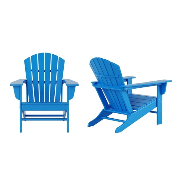 WestinTrends Dylan Adirondack Chairs Set of 2, All Weather Poly Lumber Outdoor Patio Chairs, Seashell Slat Curved Back, Widen Seat Armrest, Color Stay, Imitation Wood Texture, Pacific Blue
