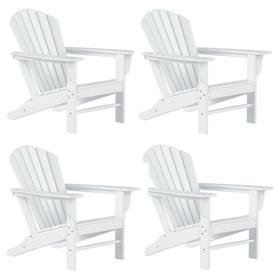 WestinTrends Dylan Adirondack Chairs Set of 4, All Weather Poly Lumber Outdoor Patio Chairs, Seashell Slat Curved Back, Widen Seat Armrest, Color Stay, Imitation Wood Texture, White