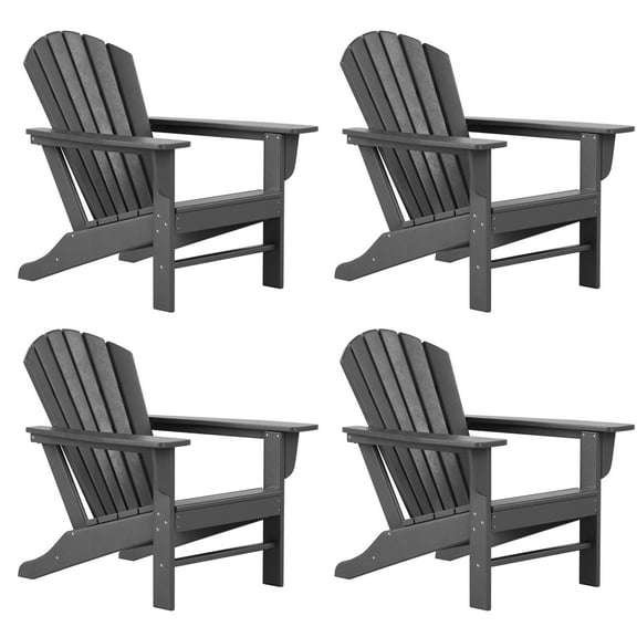 WestinTrends Dylan Adirondack Chairs Set of 4, All Weather Poly Lumber Outdoor Patio Chairs, Seashell Slat Curved Back, Widen Seat Armrest, Color Stay, Imitation Wood Texture, Gray
