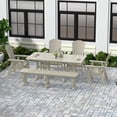 thumbnail image 1 of WestinTrends Dylan Adirondack Patio Dining Set for 6, All Weather Poly Lumber Outdoor Table and Chairs Set of 4, 71" Trestle Table and Adirondack Dining Chair with Dining Bench, Sand, 1 of 9