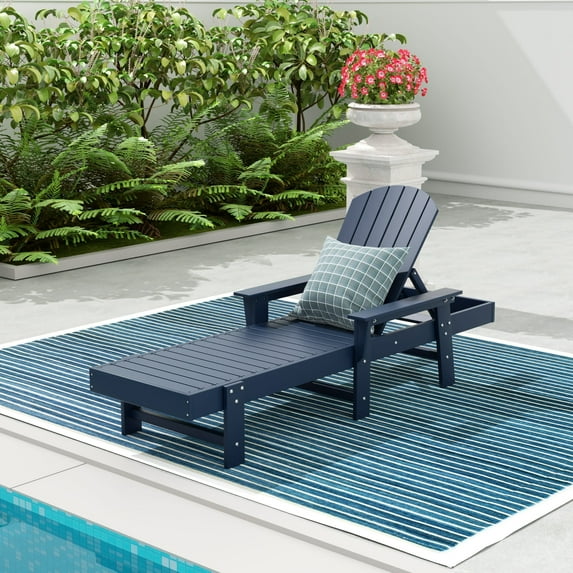 WestinTrends Dylan Adirondack Poly Reclining Chaise Lounge With Arms, Navy Blue