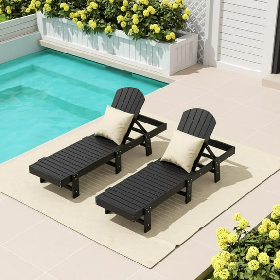 WestinTrends Dylan Classic Adirondack Poly Reclining Chaise Lounge (Set of 2), Black