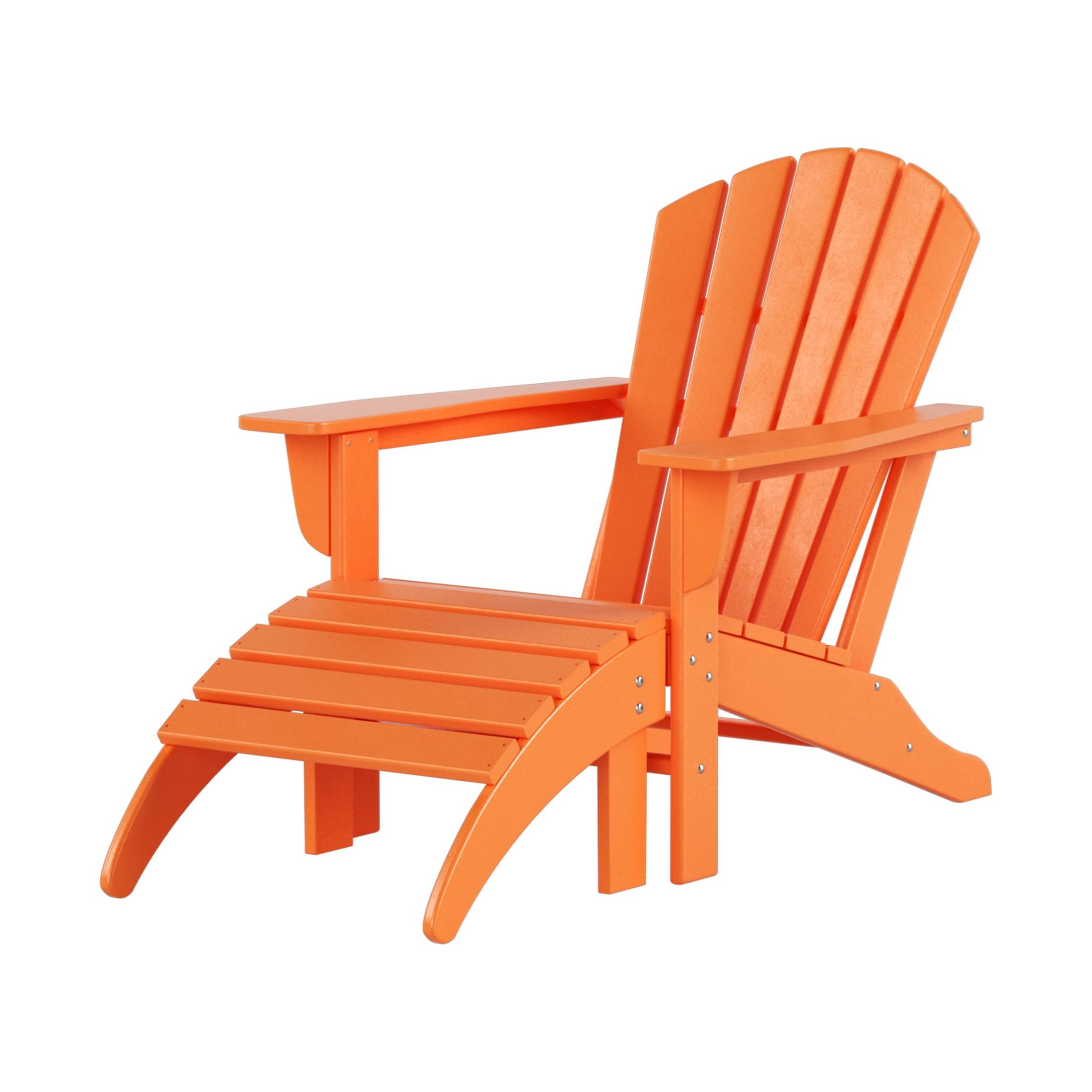 Orange HDPE Outdoor Adirondack Chair with Ottoman Set