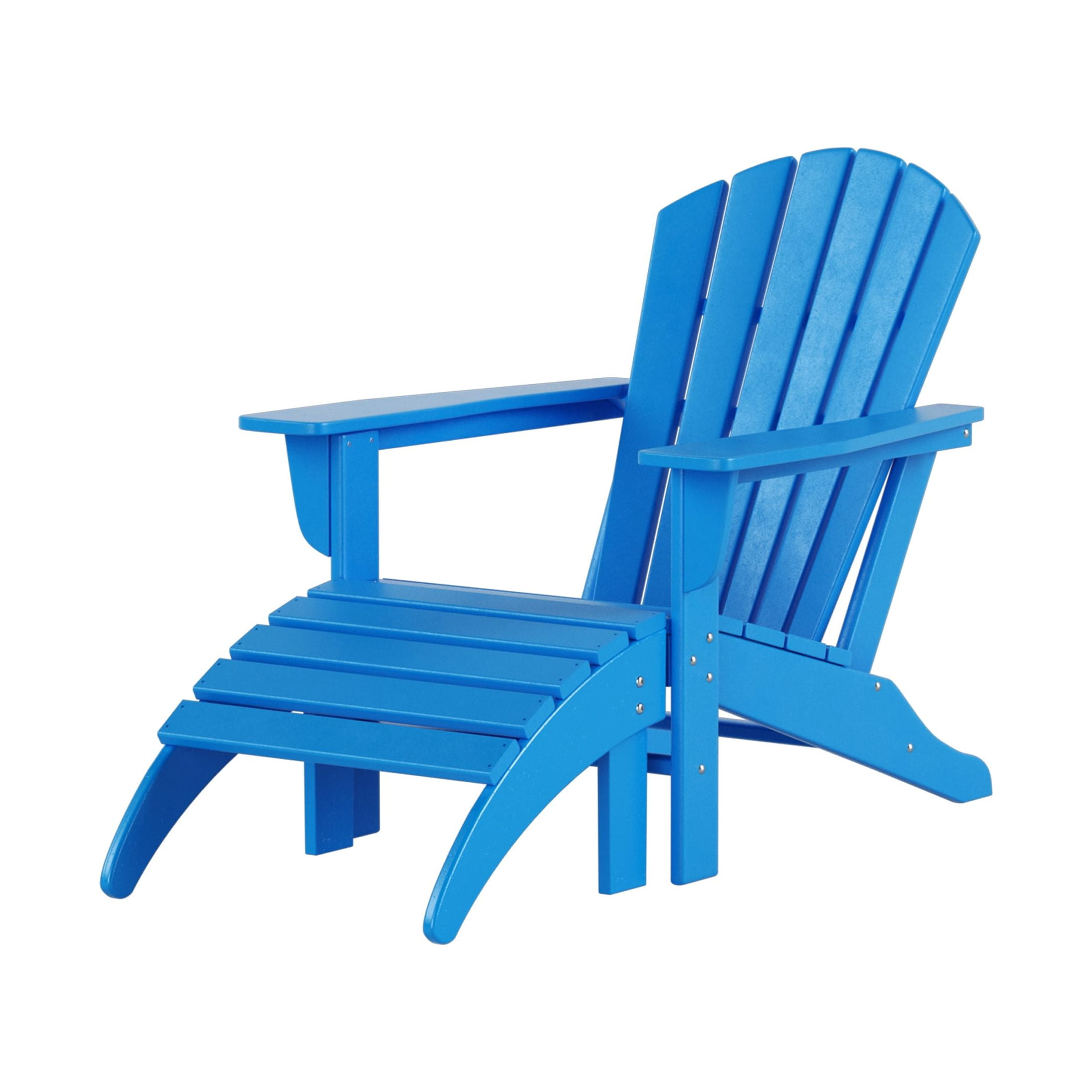 Pacific Blue HDPE Adirondack Chair with Ottoman Set