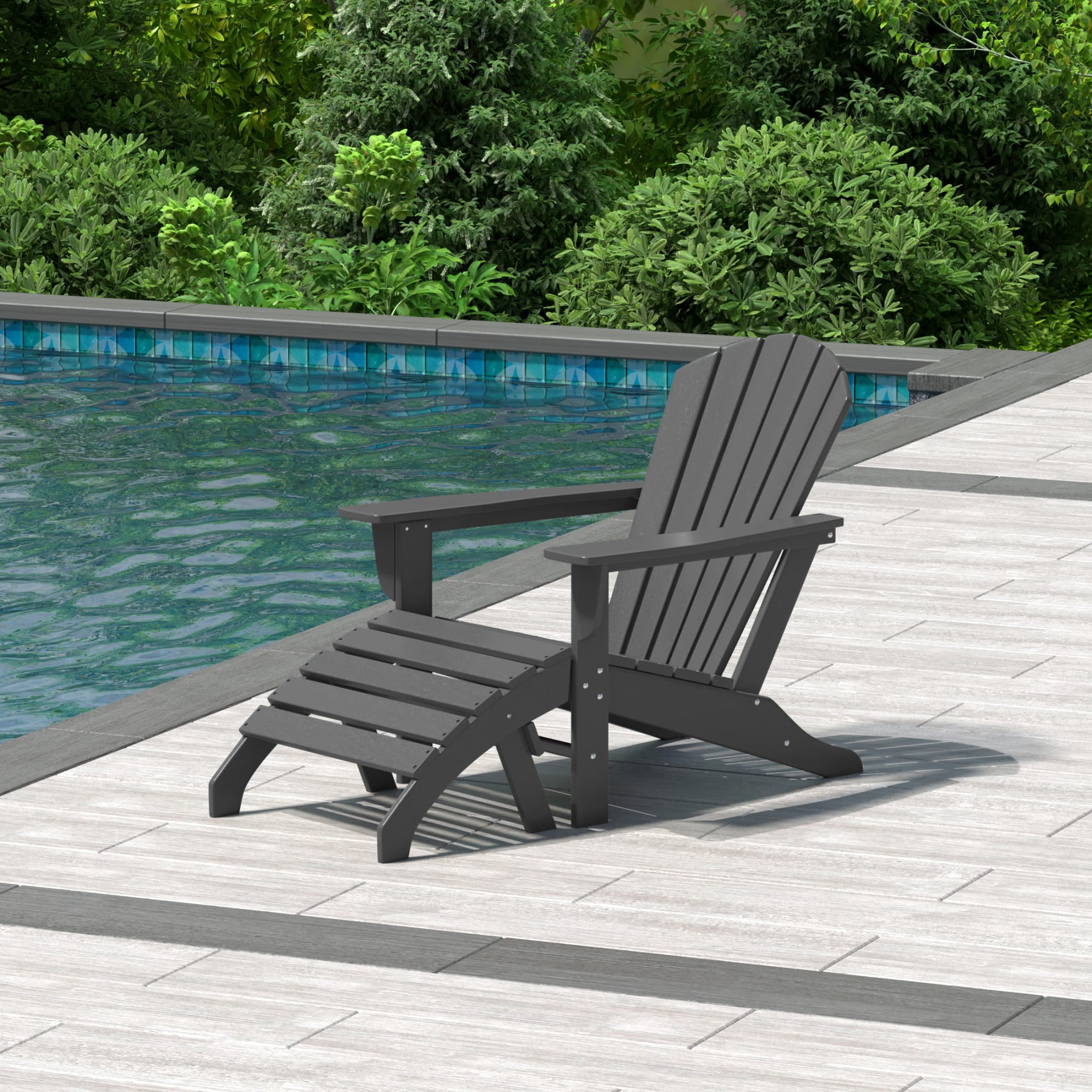 WestinTrends Dylan Lounge Chairs for Outside, 2 Pieces Seashell Adirondack Chair with Ottoman Set, All Weather Poly Lumber Outdoor Patio Chairs Furniture Set, Gray