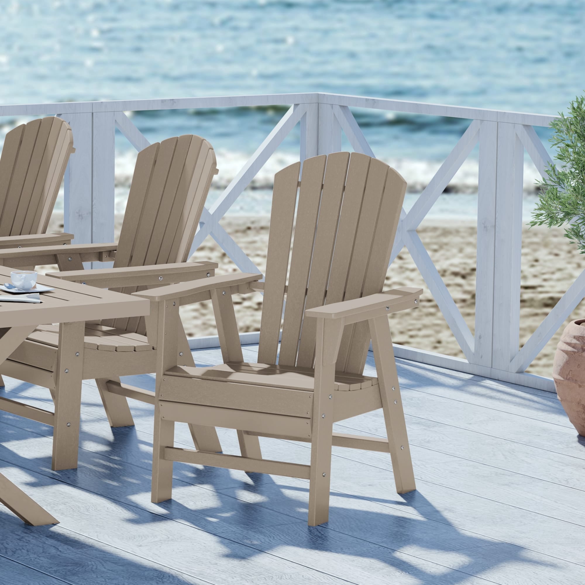 WestinTrends Dylan Outdoor Dining Chair – All-Weather Poly Lumber Adirondack Patio Chair, High Back, 330 lb Capacity, Weathered Wood