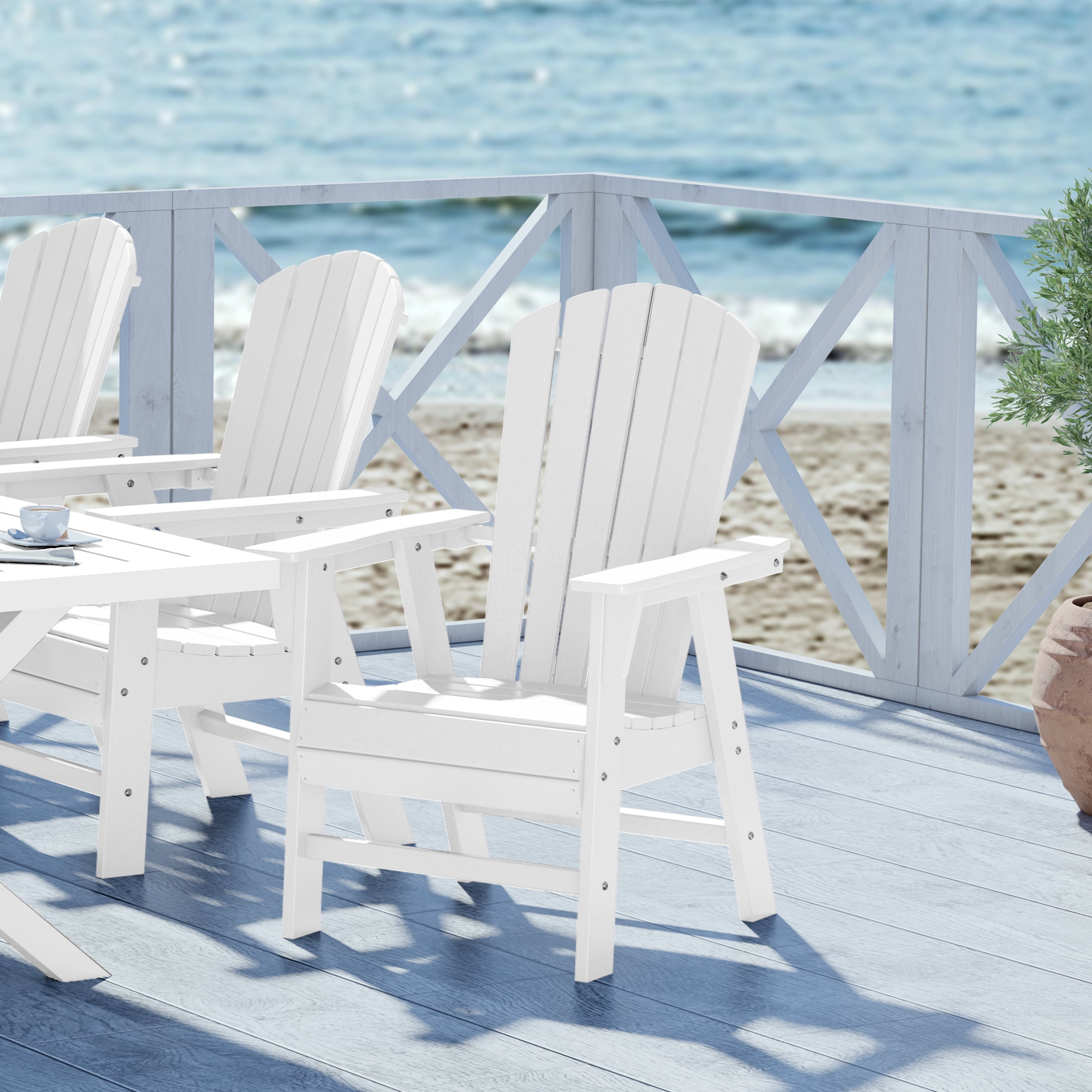 WestinTrends Dylan Outdoor Dining Chair, Poly Lumber Adirondack Patio Chair, White