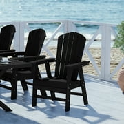WestinTrends Dylan Outdoor Dining Chair, All Weather Poly Lumber Adirondack Patio Chairs Seashell High Back Dining Chairs Support 350 LBS, Comfortable Curved Seat and Back, Black