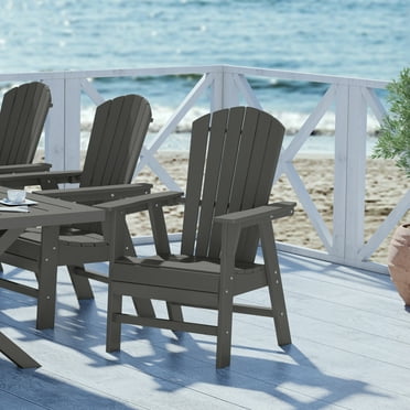WestinTrends Dylan Outdoor Dining Chair, All Weather Poly Lumber Adirondack Patio Chairs Seashell High Back Dining Chairs Support 350 LBS, Comfortable Curved Seat and Back, Gray