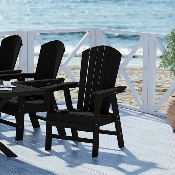 WestinTrends Dylan Outdoor Dining Chair, All Weather Poly Lumber Adirondack Patio Chairs Seashell High Back Dining Chairs Support 350 LBS, Comfortable Curved Seat and Back, Black