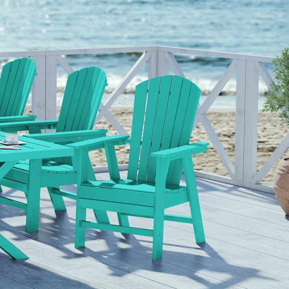WestinTrends Dylan Outdoor Dining Chair, All Weather Poly Lumber Adirondack Patio Chairs Seashell High Back Dining Chairs Support 350 LBS, Comfortable Curved Seat and Back, Turquoise