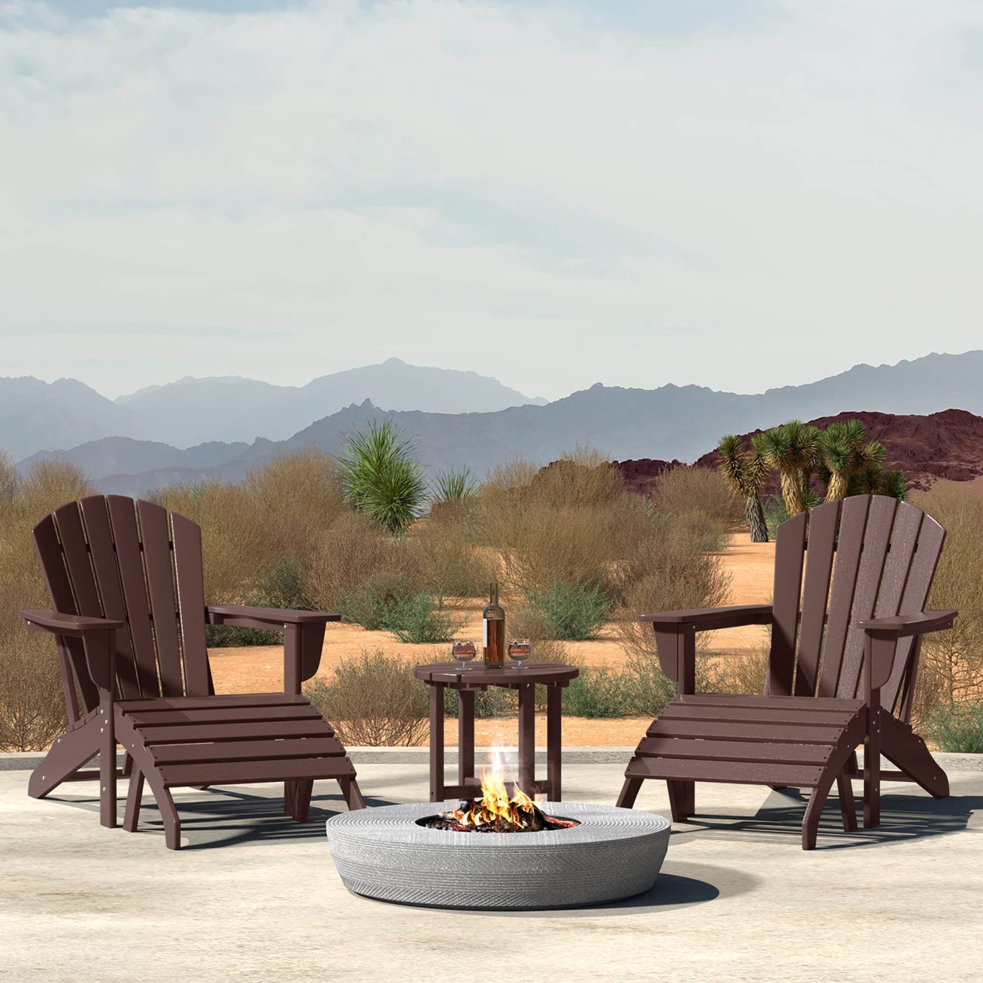 WestinTrends Dylan Outdoor Adirondack Chair With Ottoman And Side Table 5-Piece Set, Dark Brown