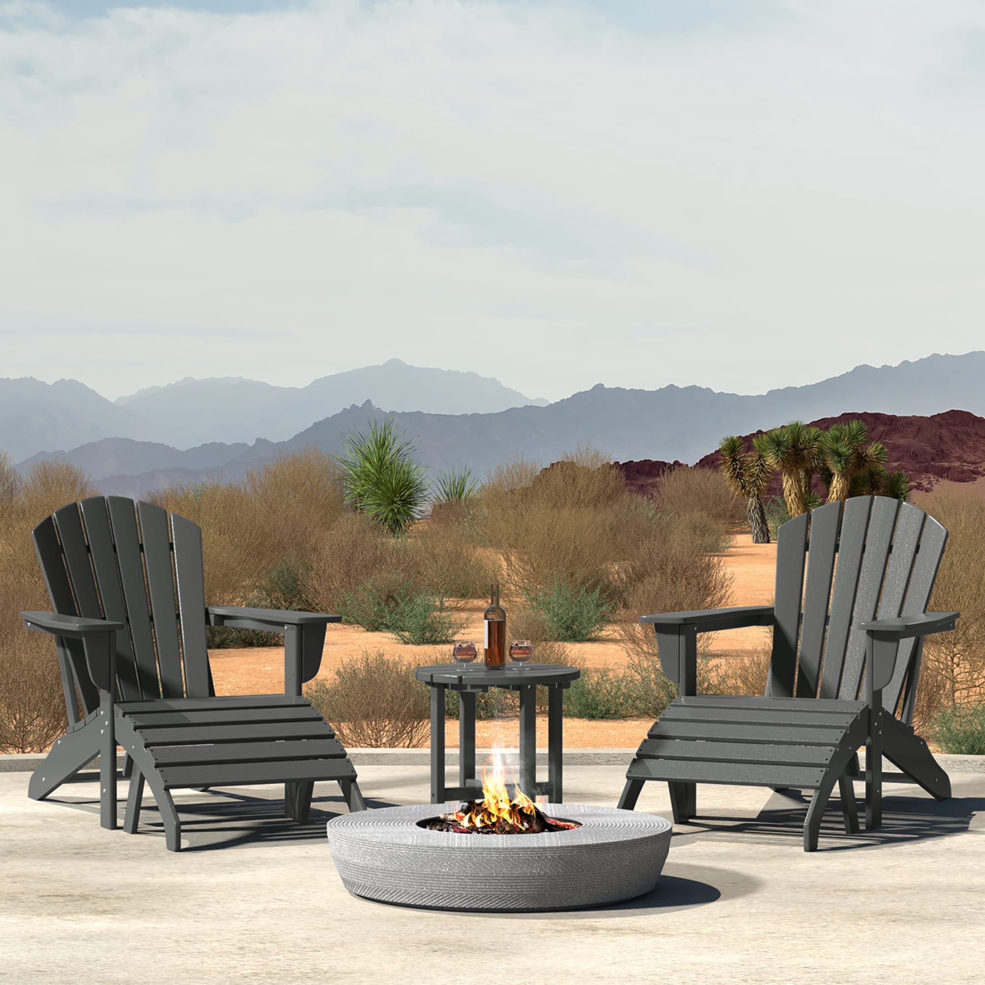 WestinTrends Dylan Outdoor Adirondack Chair With Ottoman And Side Table 5-Piece Set, Gray