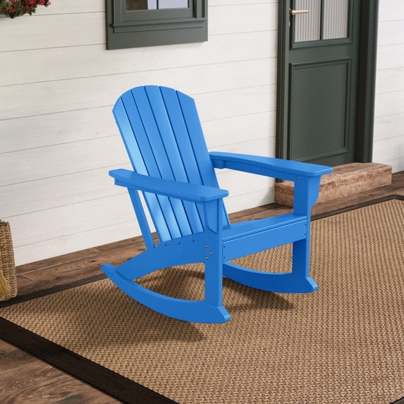 WestinTrends Dylan All-Weather Poly Lumber Adirondack Rocking Chair, Seashell Design, 450-lb Capacity, Patio Porch Furniture, Pacific Blue