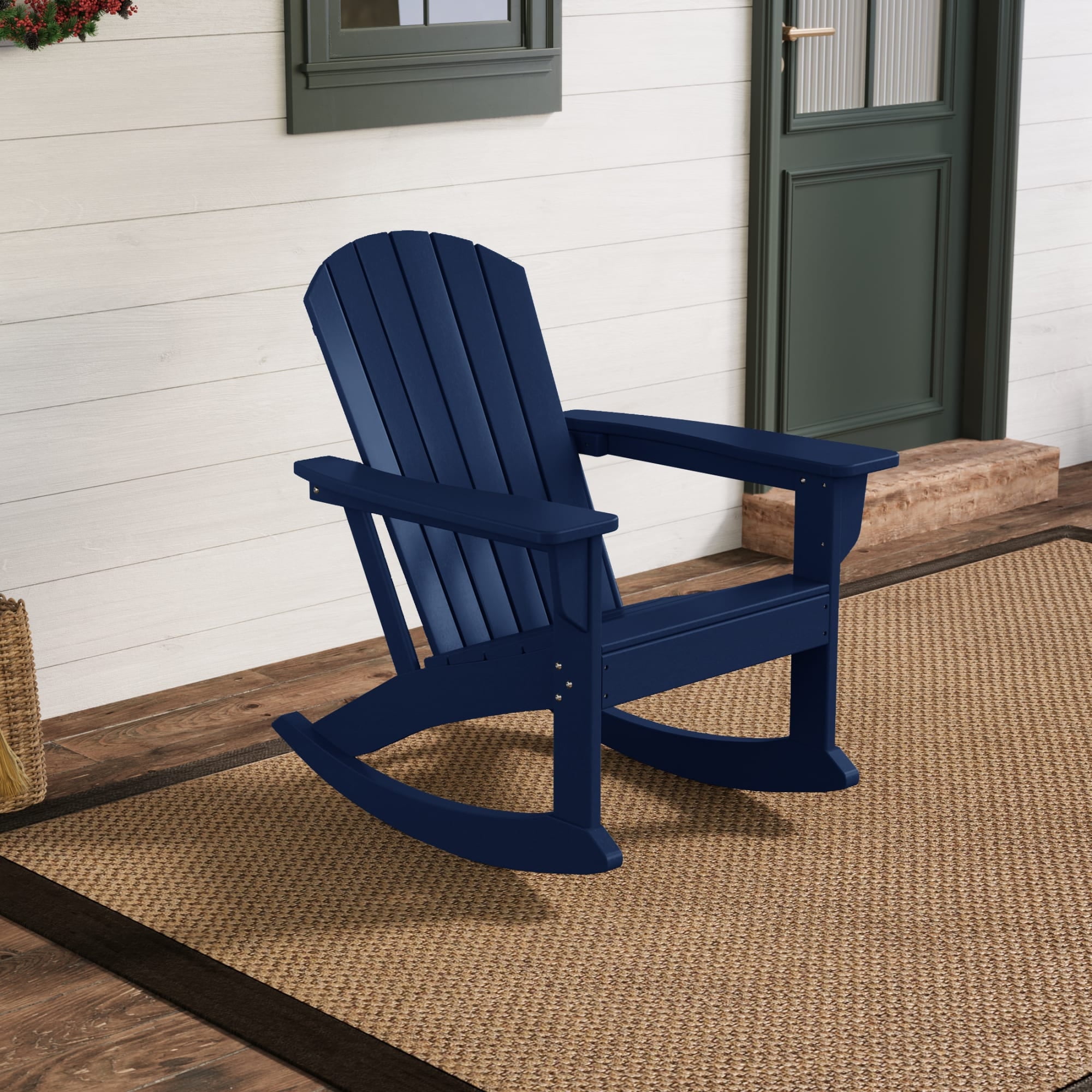 WestinTrends Dylan Navy Blue Adirondack Rocking Chair, All-Weather Poly ...