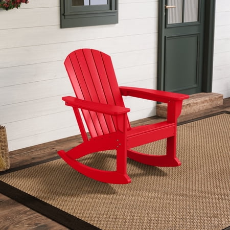 WestinTrends Dylan All-Weather Poly Lumber Adirondack Rocking Chair, Seashell Design, 450-lb Capacity, Patio Porch Furniture, Red