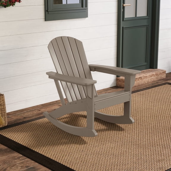 WestinTrends Dylan All-Weather Poly Lumber Adirondack Rocking Chair, Seashell Design, 450-lb Capacity, Patio Porch Furniture, Weathered Wood