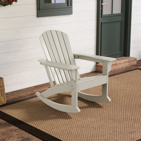 WestinTrends Dylan All-Weather Poly Lumber Adirondack Rocking Chair, Seashell Design, 450-lb Capacity, Patio Porch Furniture, Sand