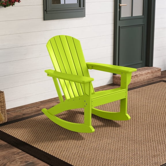 WestinTrends Dylan All-Weather Poly Lumber Adirondack Rocking Chair, Seashell Design, 450-lb Capacity, Patio Porch Furniture, Lime