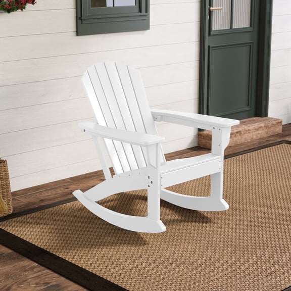 WestinTrends Dylan All-Weather Poly Lumber Adirondack Rocking Chair, Seashell Design, 450-lb Capacity, Patio Porch Furniture, White