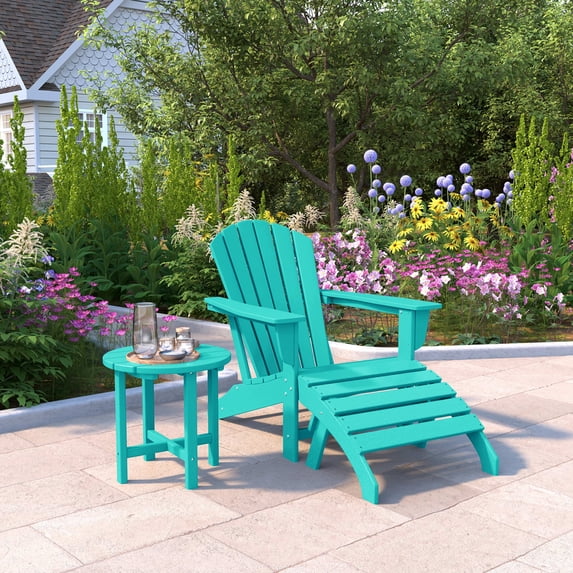 WestinTrends Dylan Outdoor Adirondack Chair With Ottoman And Side Table 3-Piece Set, Turquoise