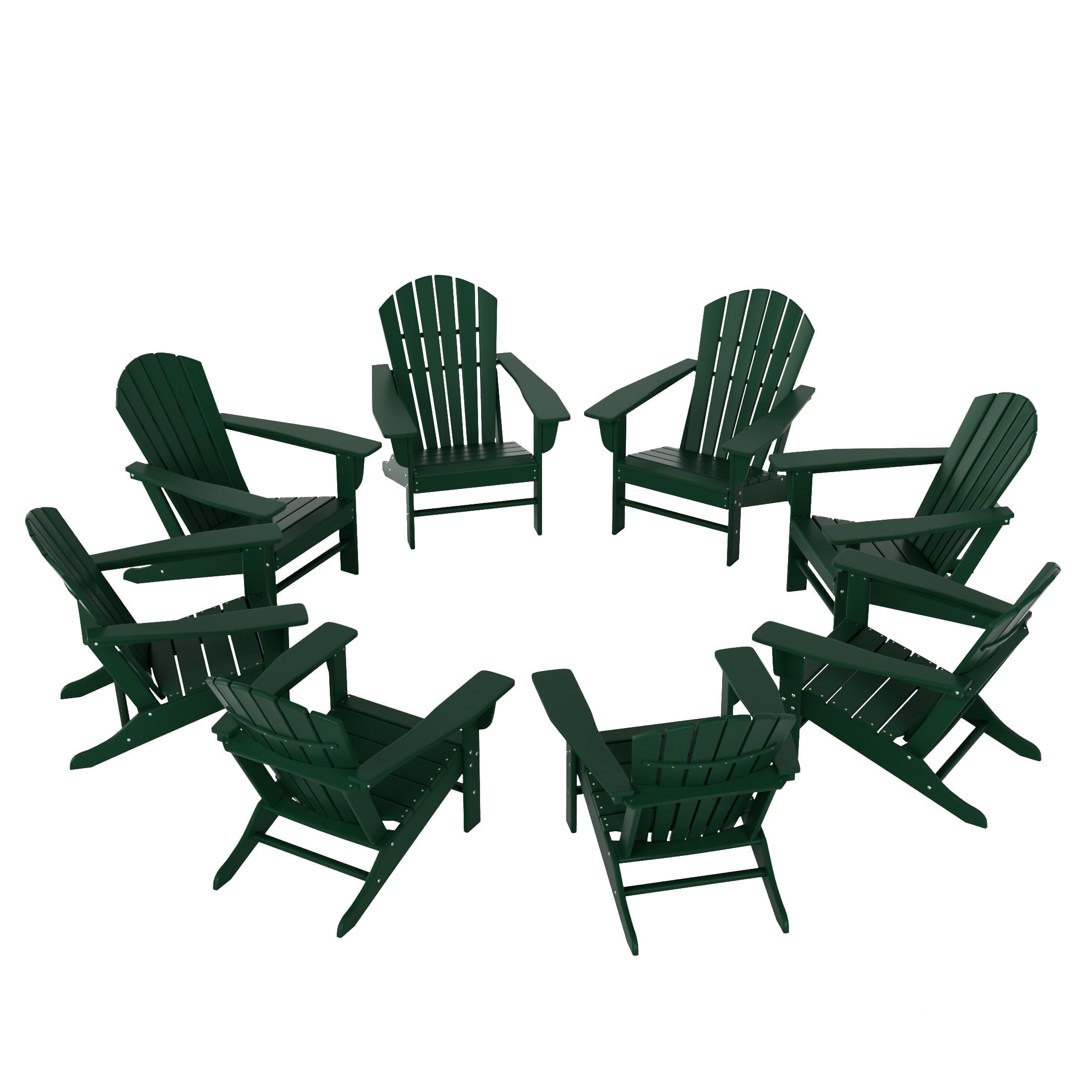 WestinTrends Dylan Plastic Adirondack Chairs Set of 8, All Weather Poly Lumber Outdoor Patio Chairs, Seashell Slat Curved Back Garden Lawn Deck Chairs, Dark Green
